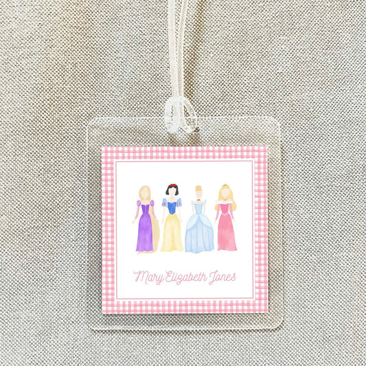 Personalized Watercolor Princess Bag Tag, Laminated Girl Luggage Tag