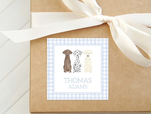 Personalized Watercolor Labrador Calling Card | Boy Yellow Lab Enclosure Card | Gingham Puppy Dog Gift Tag