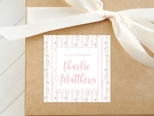 Personalized Floral Calling Card, Girl Enclosure Card, Colorful Square Gift Tag