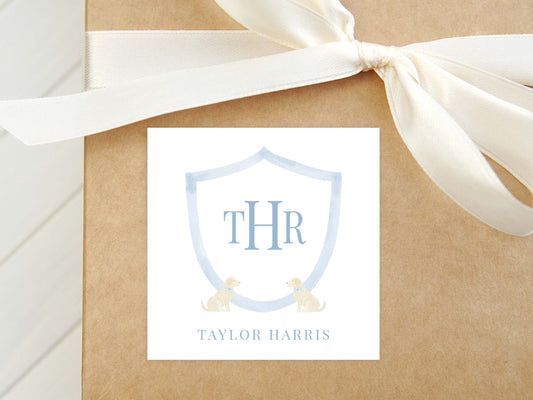 Personalized Watercolor Labrador Crest Calling Card | Boy Yellow Lab Enclosure Card | Square Puppy Dog Gift Tag