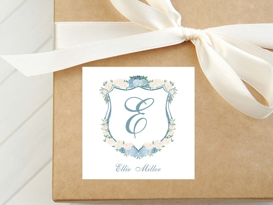 Personalized Watercolor Hydrangea Crest Calling Card, Floral Enclosure Card, Girl Gift Tag