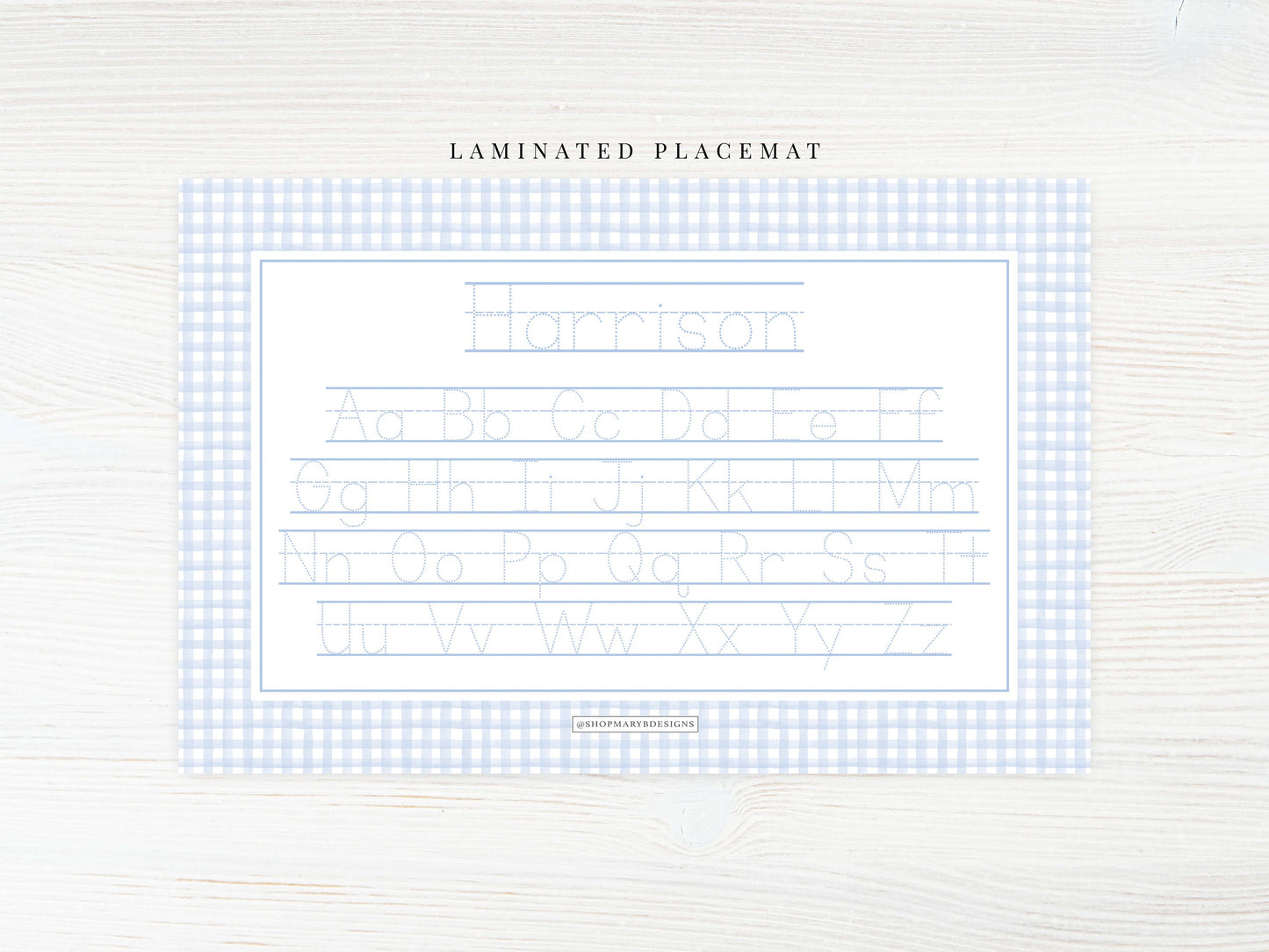 Personalized Watercolor Dog Placemat, Laminated Gingham Boy Placemat