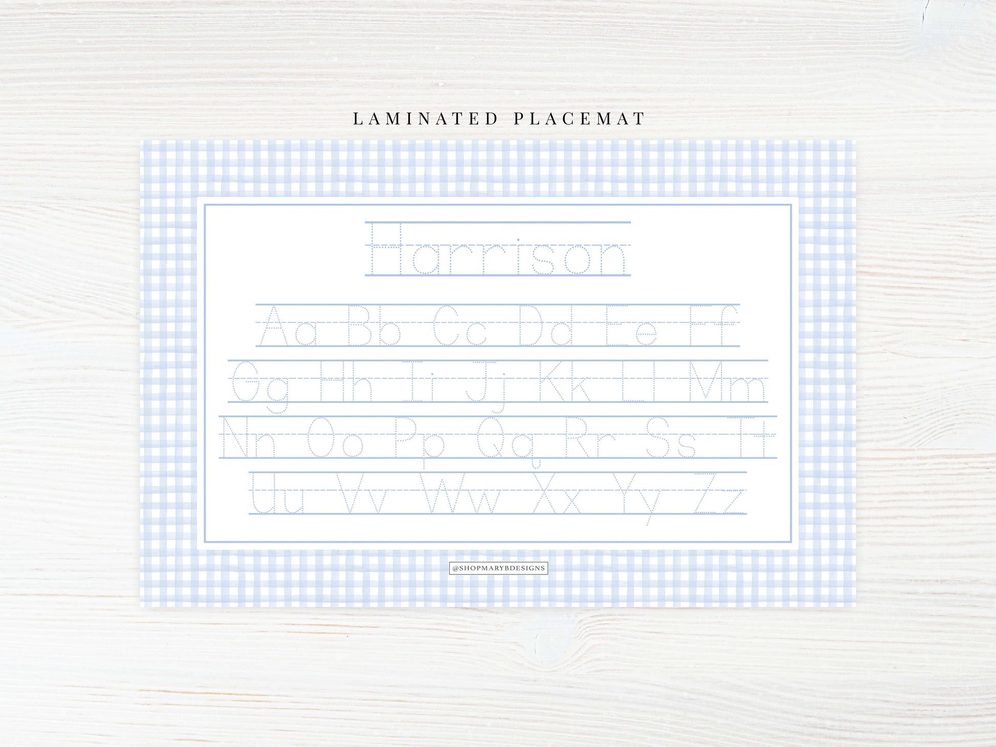 Personalized Watercolor Dog Placemat, Laminated Gingham Boy Placemat