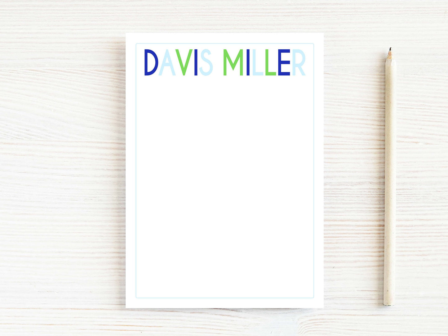 Personalized 5.5X5.5 or 5X7 Colorful Block Letters Notepad, Blue Green Men Boy Notes