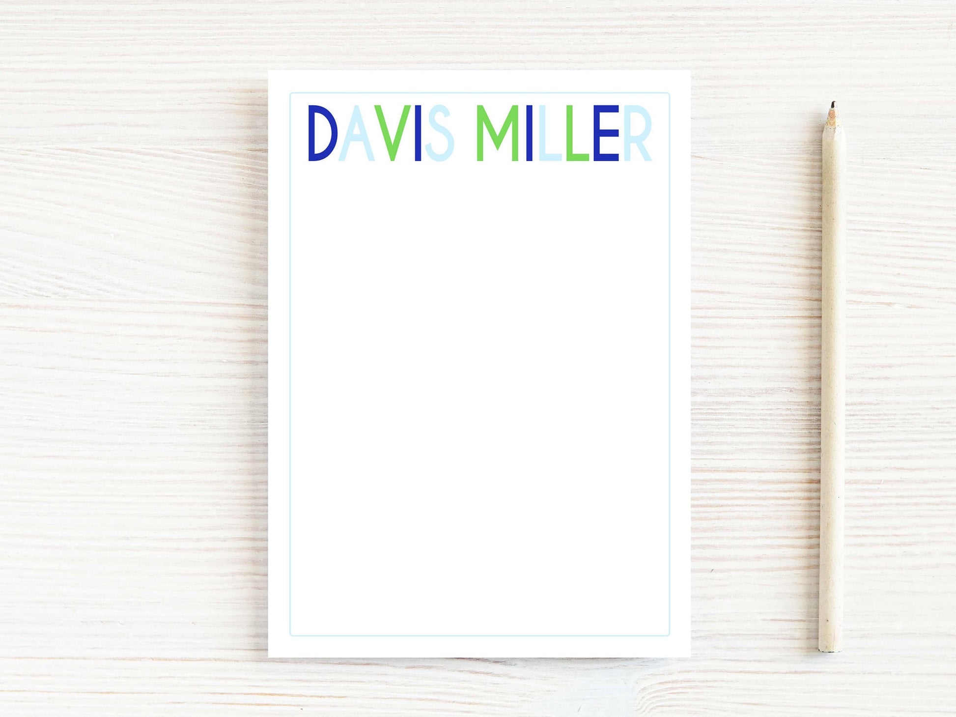 Personalized 5.5X5.5 or 5X7 Colorful Block Letters Notepad, Blue Green Men Boy Notes