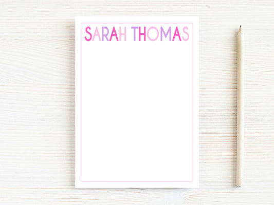 Personalized 5.5X5.5 or 5X7 Colorful Block Letters Notepad, Pink Purple Women Girl Notes