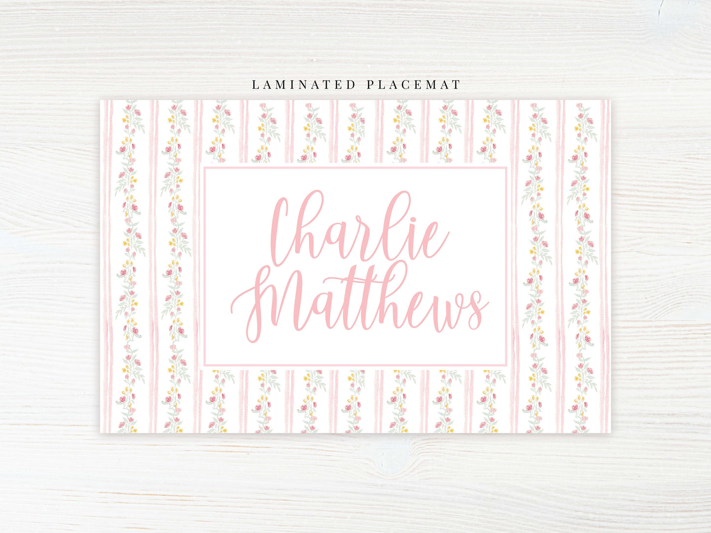 Personalized Watercolor Floral Placemat, Laminated Pink Girl Placemat