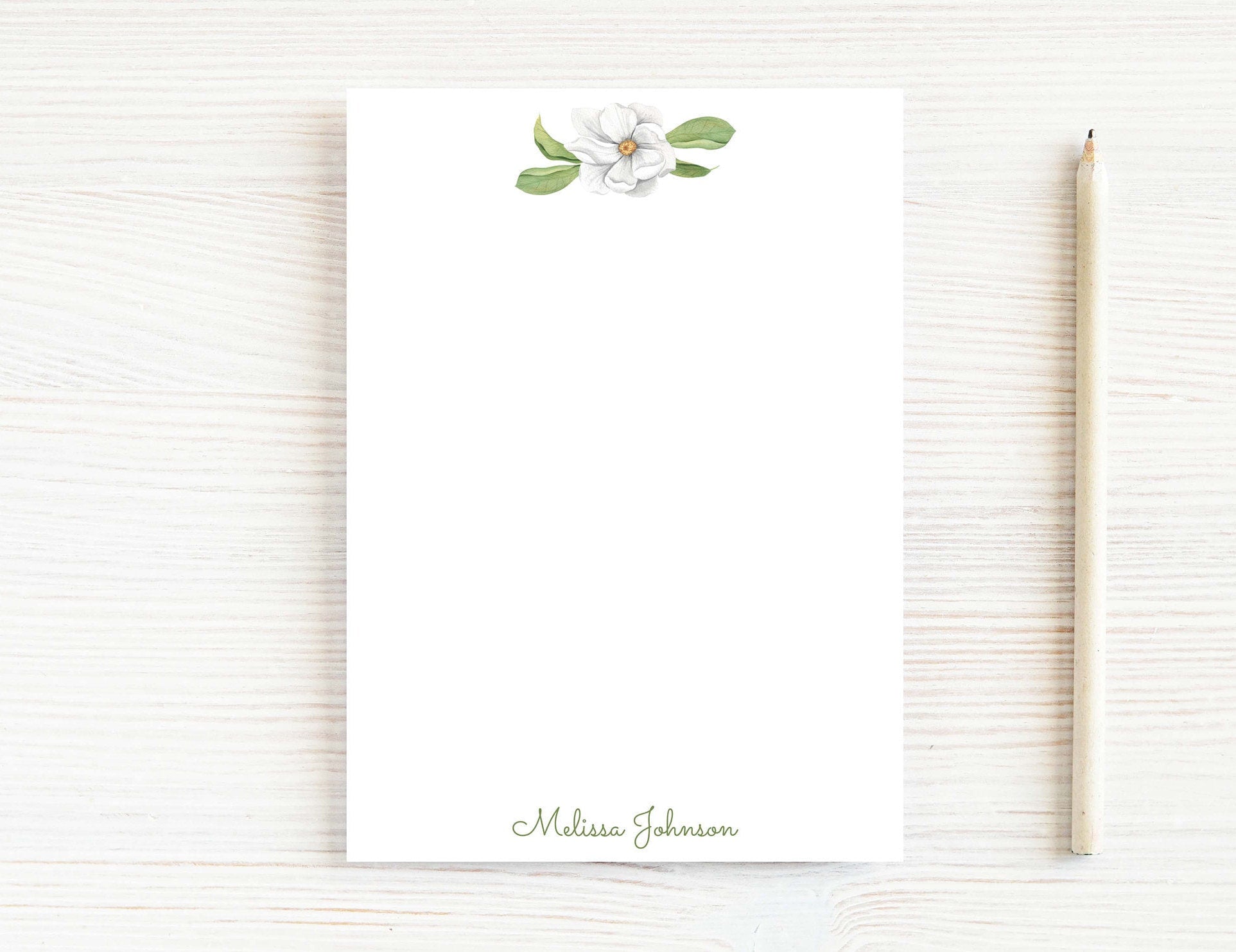 Personalized 5.5X5.5 or 5X7 Watercolor Magnolia Notepad, Floral Women Notes