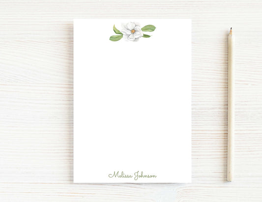 Personalized 5.5X5.5 or 5X7 Watercolor Magnolia Notepad, Floral Women Notes
