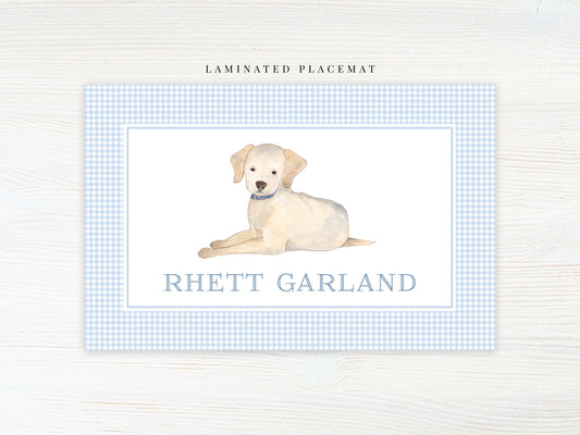 Personalized Watercolor Dog Placemat, Laminated Lab Boy Placemat