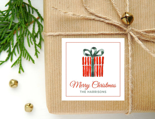 Personalized Watercolor Christmas Gift Calling Card or Sticker | Presents Enclosure Card | Family Square Gift Tag and Stickers