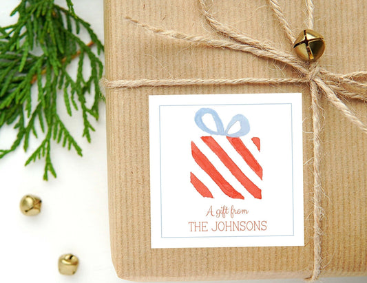 Personalized Watercolor Christmas Present Calling Card or Sticker | Gift Enclosure Card | Family Square Gift Tag and Stickers