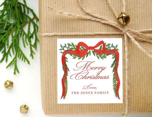 Personalized Watercolor Garland Calling Card or Sticker | Christmas Enclosure Card | Family Square Gift Tag and Stickers