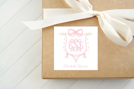 Personalized Watercolor Crest Monogram Calling Card, Monogram Enclosure Card, Girl Gift Tag