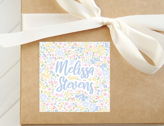 Personalized Floral Calling Card, Girl Enclosure Card, Colorful Women Square Gift Tag
