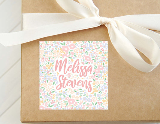 Personalized Floral Calling Card, Girl Enclosure Card, Colorful Women Square Gift Tag