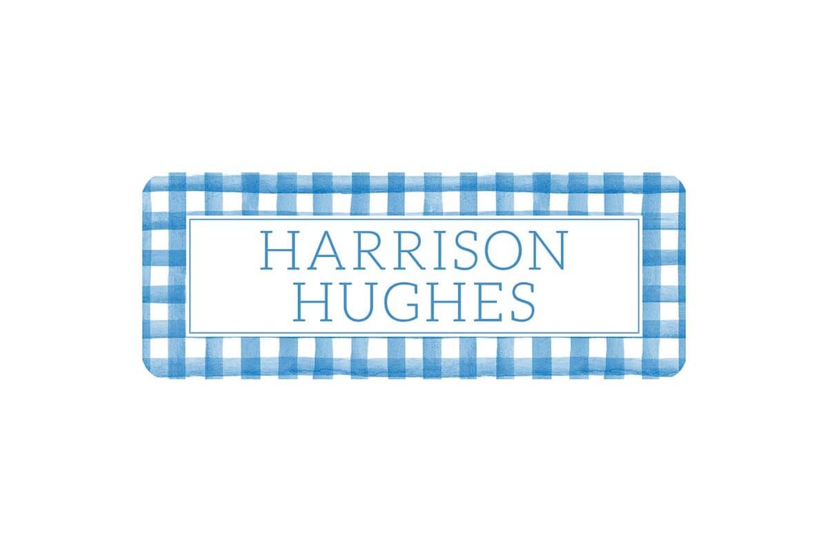 Personalized Vinyl Gingham Name Labels | *NOT Dishwasher Safe*