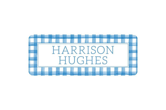 Personalized Vinyl Blue Gingham Name Labels | *NOT Dishwasher Safe*