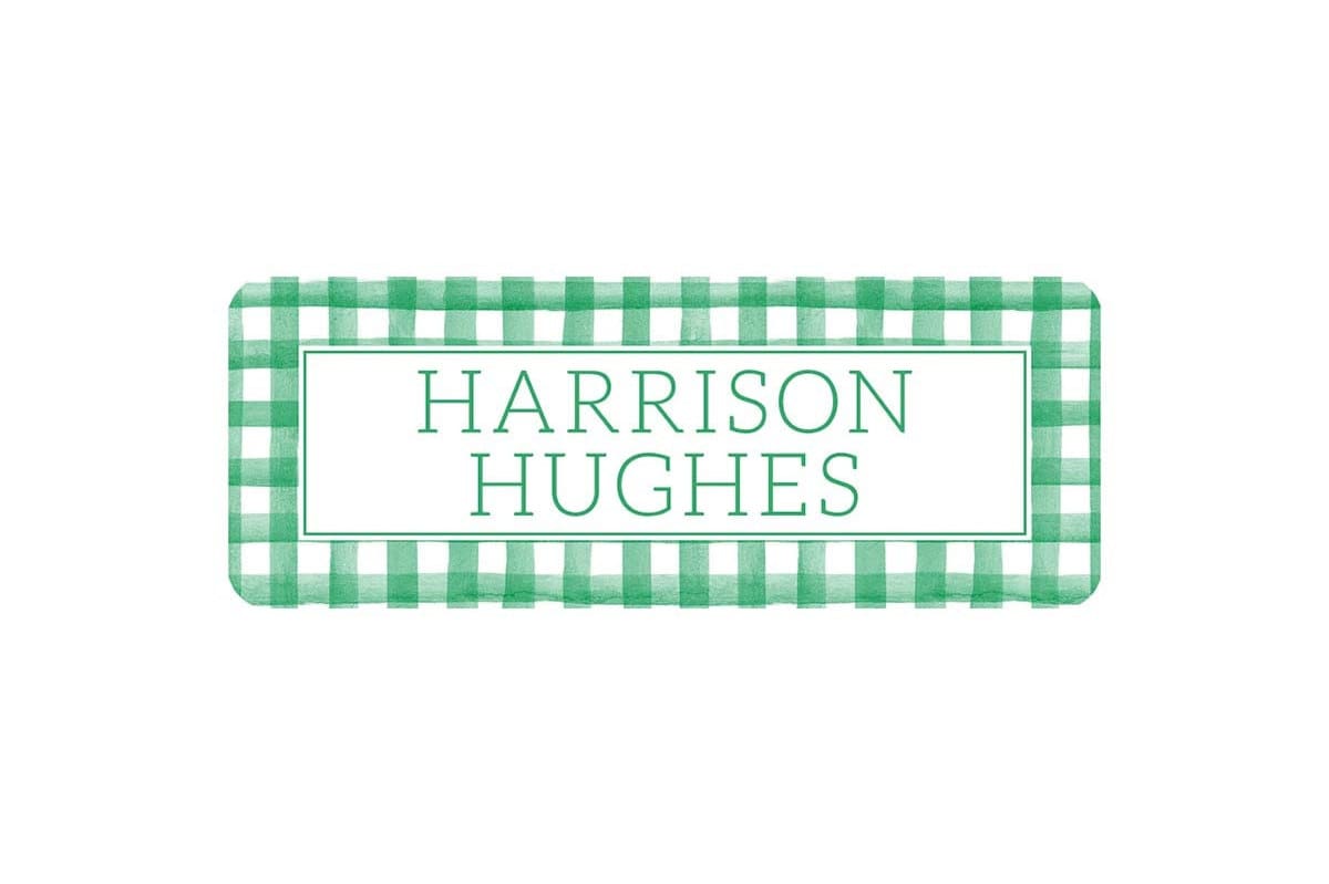 Personalized Vinyl Green Gingham Name Labels | *NOT Dishwasher Safe*