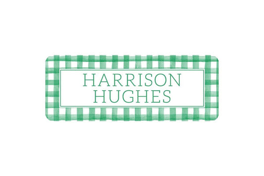 Personalized Vinyl Green Gingham Name Labels | *NOT Dishwasher Safe*
