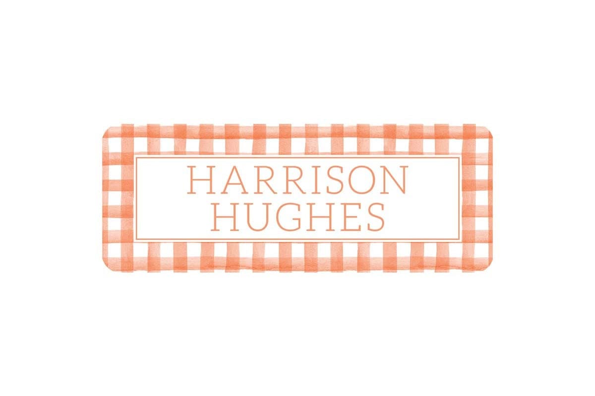 Personalized Vinyl Orange Gingham Name Labels | *NOT Dishwasher Safe*