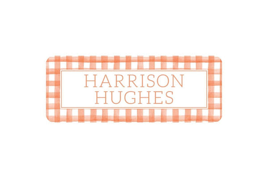 Personalized Vinyl Orange Gingham Name Labels | *NOT Dishwasher Safe*