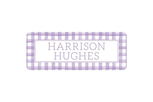 Personalized Vinyl Purple Gingham Name Labels | *NOT Dishwasher Safe*