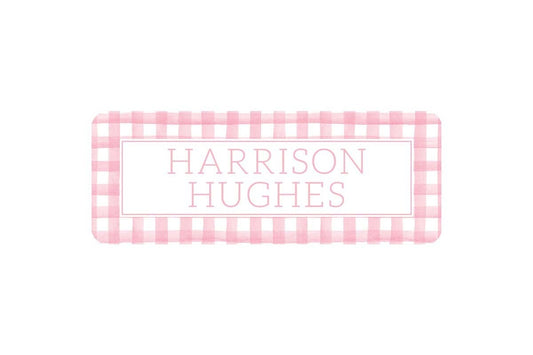 Personalized Vinyl Light Pink Gingham Name Labels | *NOT Dishwasher Safe* __etsy:5123059426