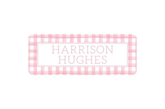 Personalized Vinyl Light Pink Gingham Name Labels | *NOT Dishwasher Safe*