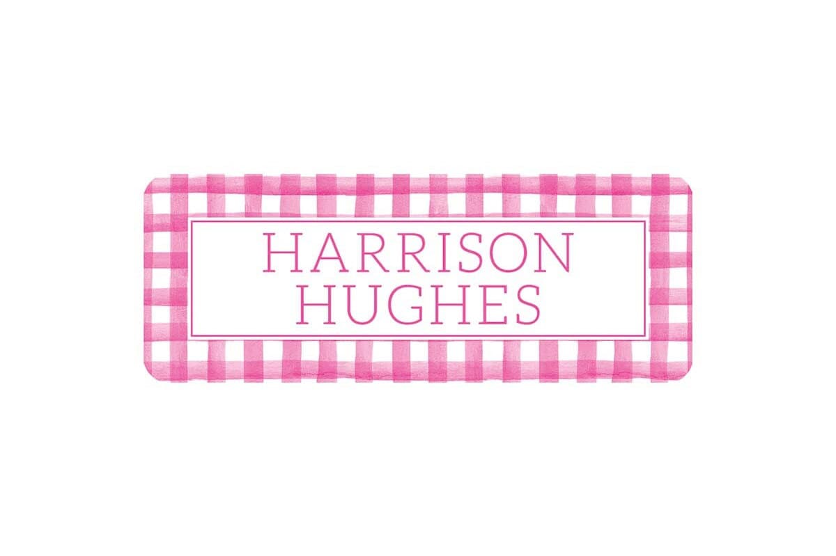 Personalized Vinyl Gingham Name Labels | *NOT Dishwasher Safe*