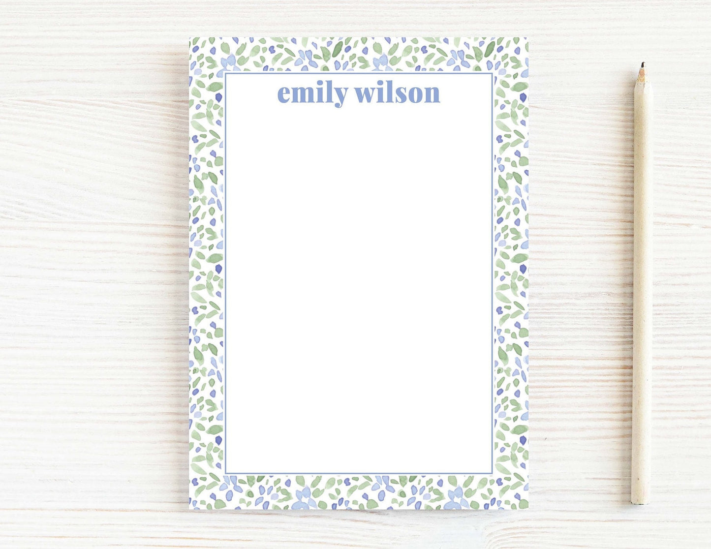 Personalized 5.5X5.5 or 5X7 Watercolor Blue Green Floral Notepad, Flower Women Note