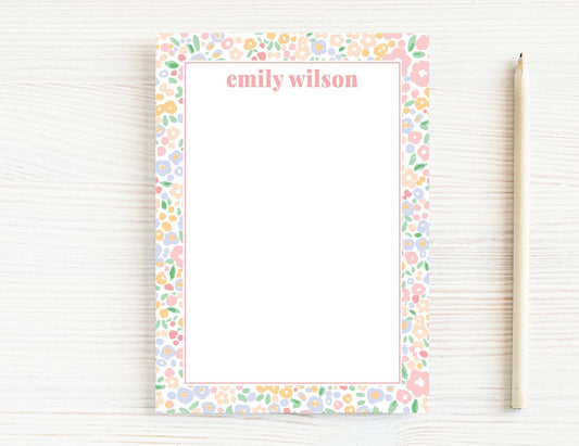 Personalized 5.5X5.5 or 5X7 Watercolor Peach Floral Notepad, Pink Flower Women Notes