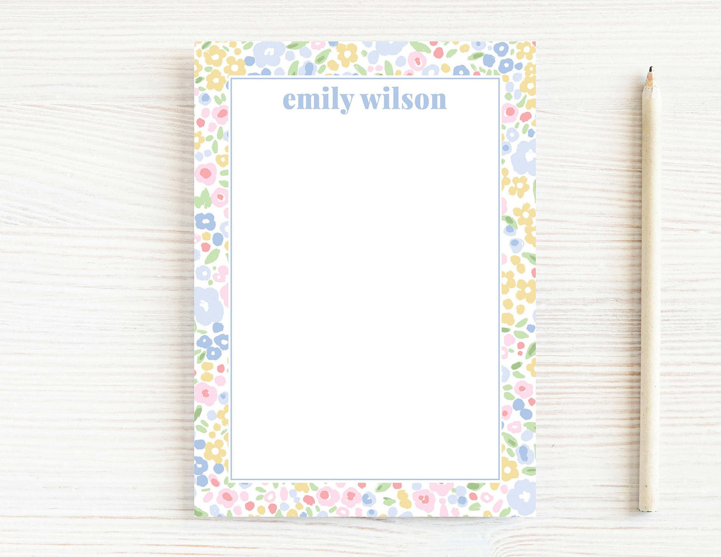 Personalized 5.5X5.5 or 5X7 Watercolor Pink Blue Floral Notepad, Flowers Girl Notes