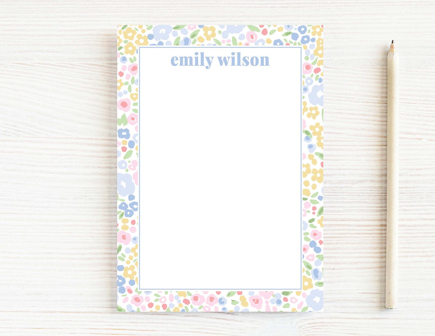Personalized 5.5X5.5 or 5X7 Watercolor Pink Blue Floral Notepad, Flowers Girl Notes