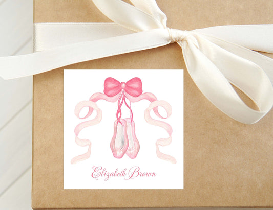 Personalized Watercolor Pink Ballet Calling Card, Bow Girl Enclosure Card, Baby Gift Tag