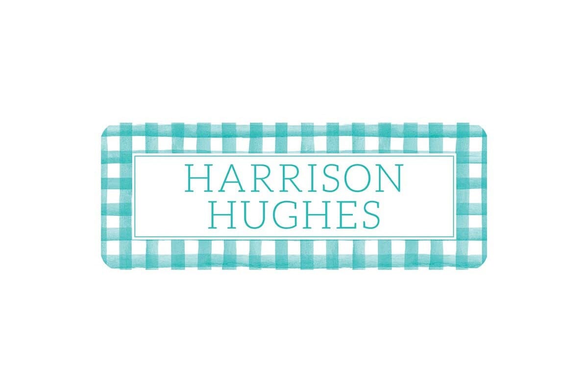 Personalized Vinyl Gingham Name Labels | *NOT Dishwasher Safe*