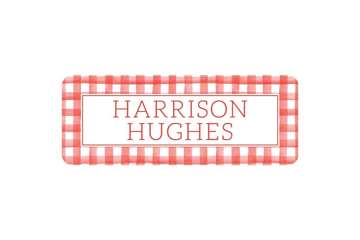 Personalized Vinyl Gingham Name Labels | *NOT Dishwasher Safe*