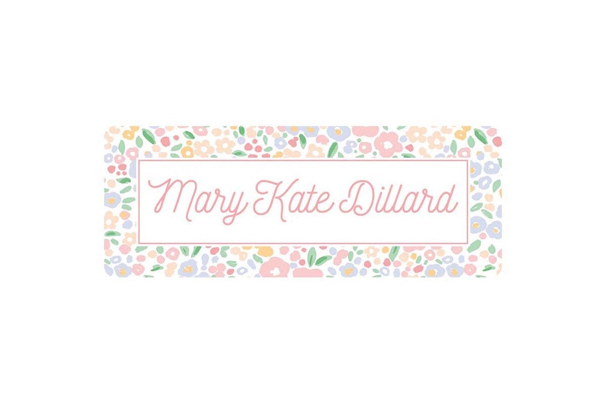 60 Personalized Vinyl Pink Floral Name Labels | *NOT Dishwasher Safe*