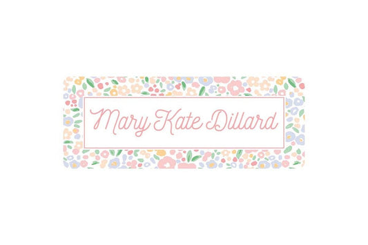 60 Personalized Vinyl Pink Floral Name Labels | *NOT Dishwasher Safe*