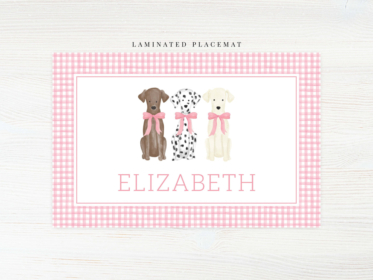Personalized Watercolor Dog Placemat, Laminated Gingham Girl Placemat