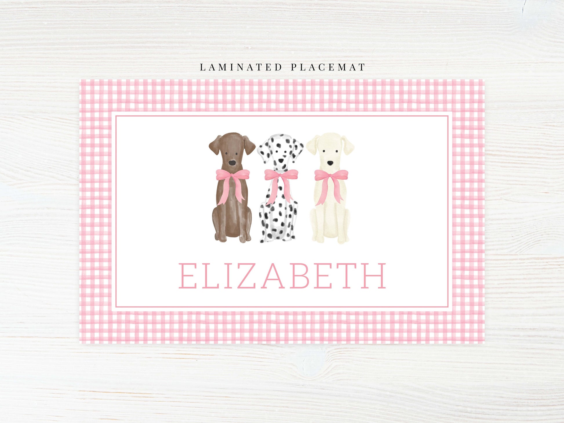 Personalized Watercolor Dog Placemat, Laminated Gingham Girl Placemat