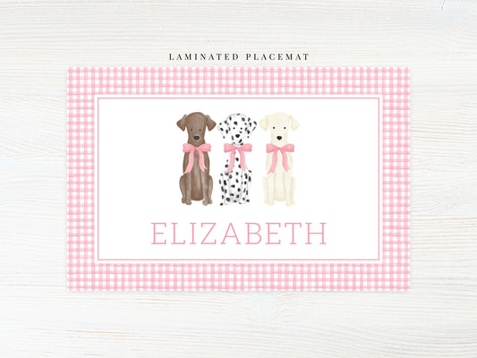 Personalized Watercolor Dog Placemat, Laminated Gingham Girl Placemat