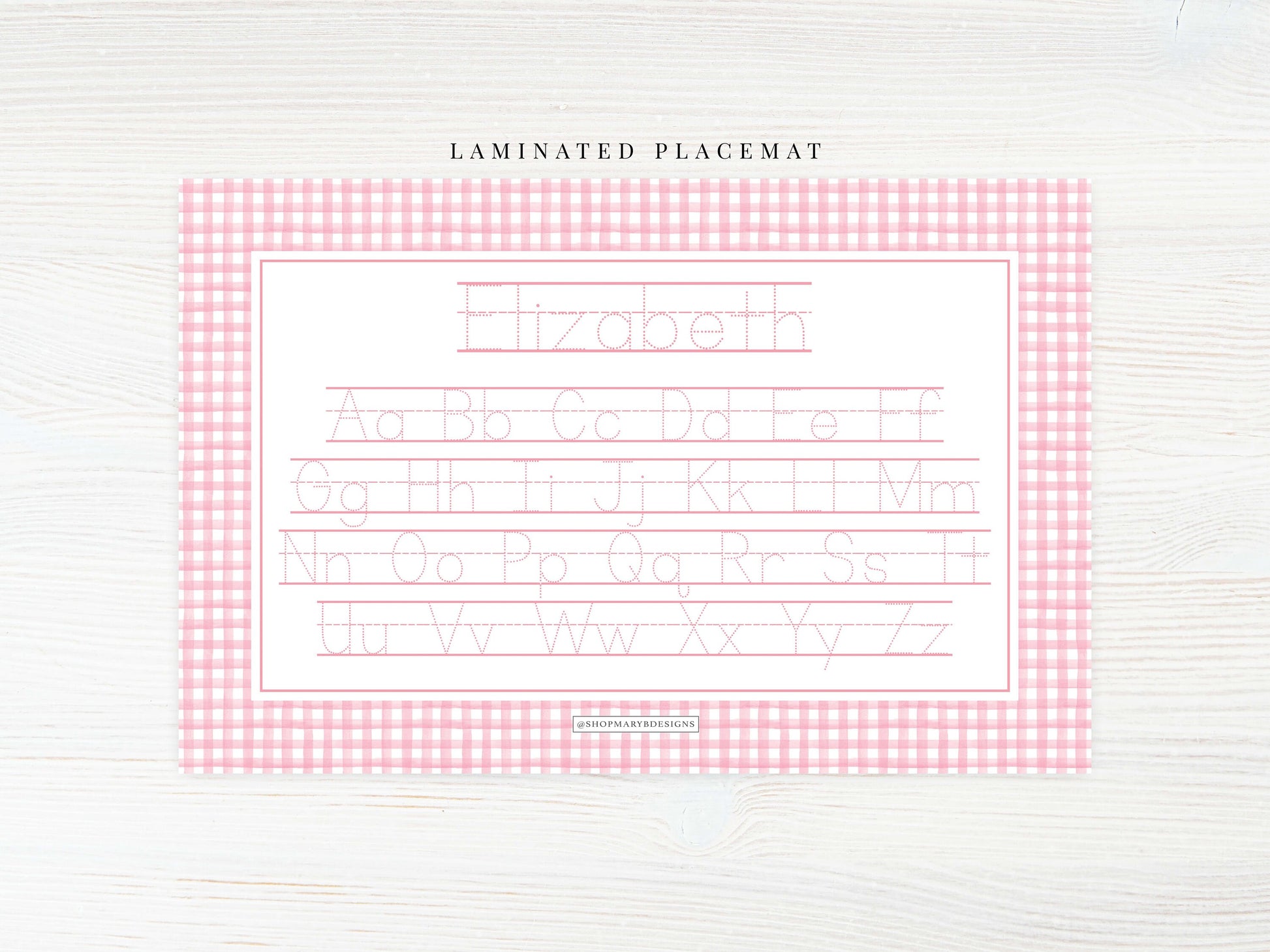 Personalized Watercolor Dog Placemat, Laminated Gingham Girl Placemat