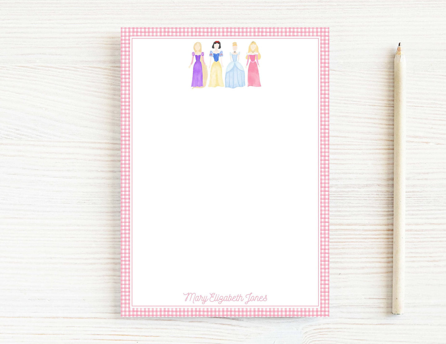 Personalized 5.5X5.5 or 5X7 Watercolor Princess Notepad, Girl Pink Fairytale Notes