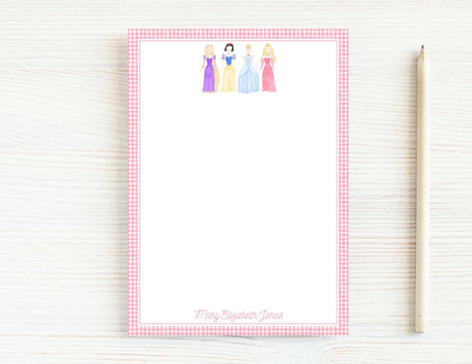 Personalized 5.5X5.5 or 5X7 Watercolor Princess Notepad, Girl Pink Fairytale Notes
