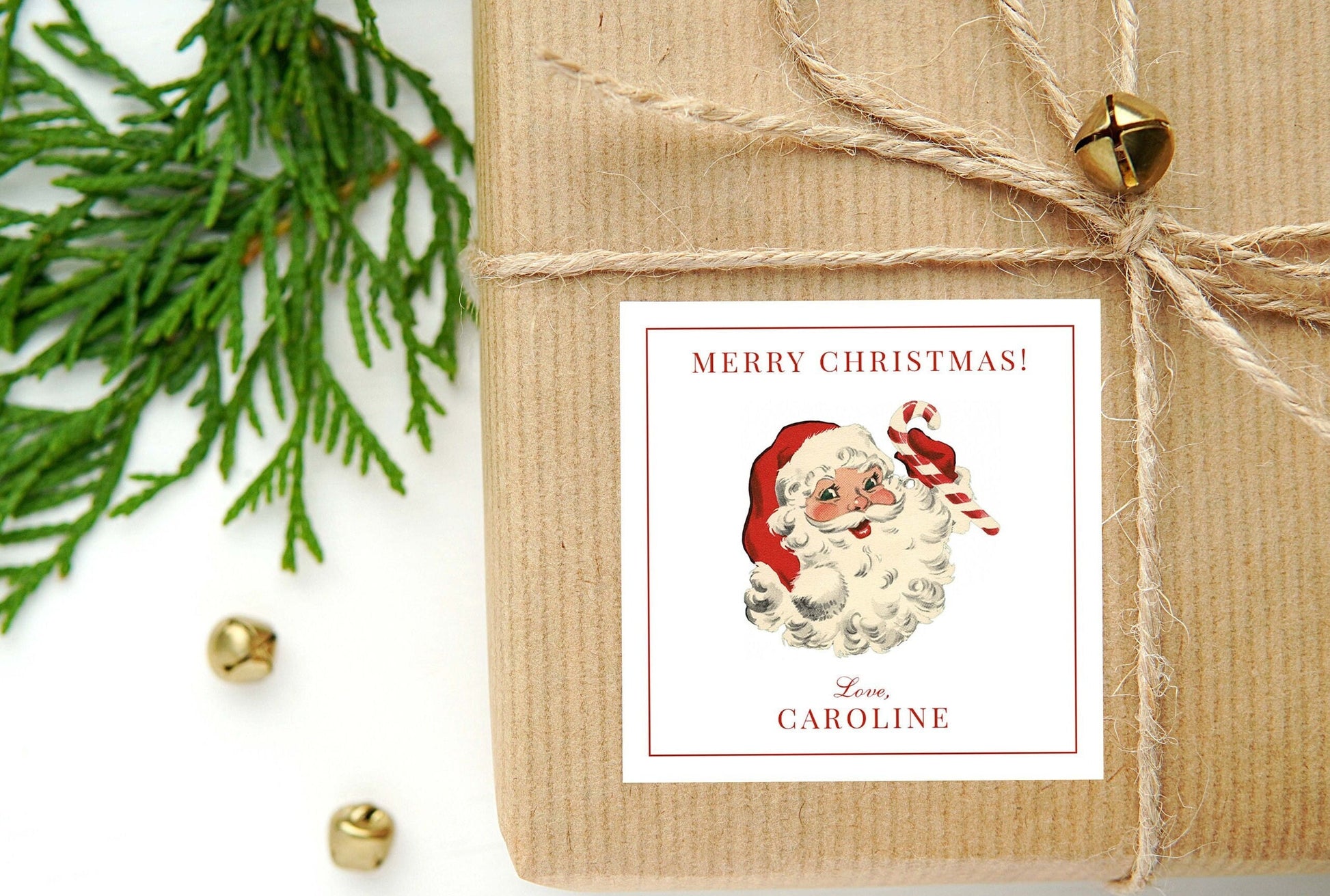 Personalized Vintage Santa Calling Card or Sticker | Santa Claus Enclosure Card | Family Square Gift Tag and Stickers