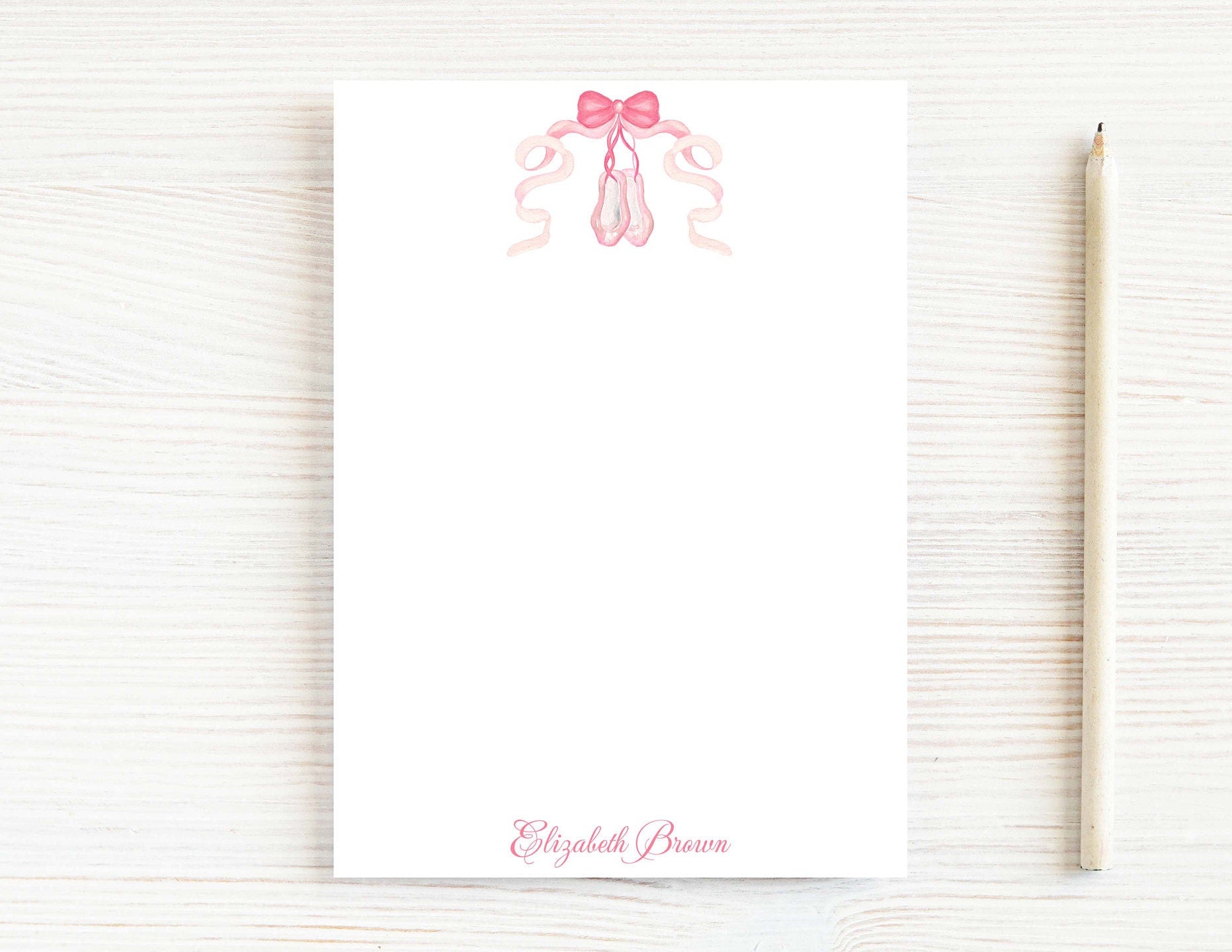 Personalized 5.5X5.5 or 5X7 Watercolor Ballerina Shoes Notepad, Girl Ballet Notes