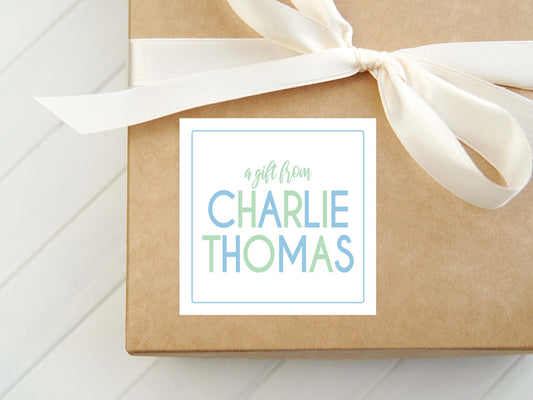 Personalized Pastel Boy Colorful Calling Card | Kid Stationery Square Card | Blue Green Gift Tag