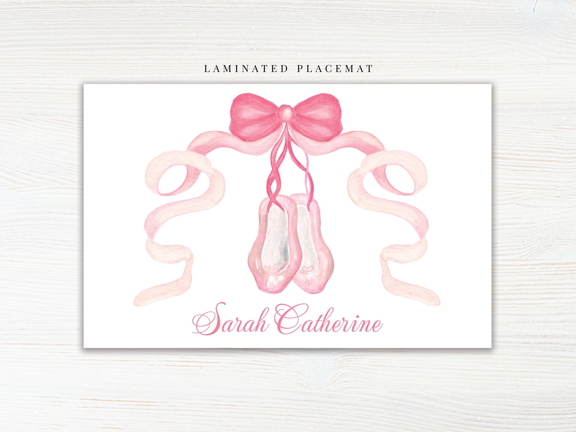 Personalized Watercolor Ballerina Shoes Placemat, Laminated Pink Girl Ballet Placemat