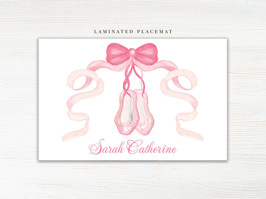 Personalized Watercolor Ballerina Shoes Placemat, Laminated Pink Girl Ballet Placemat